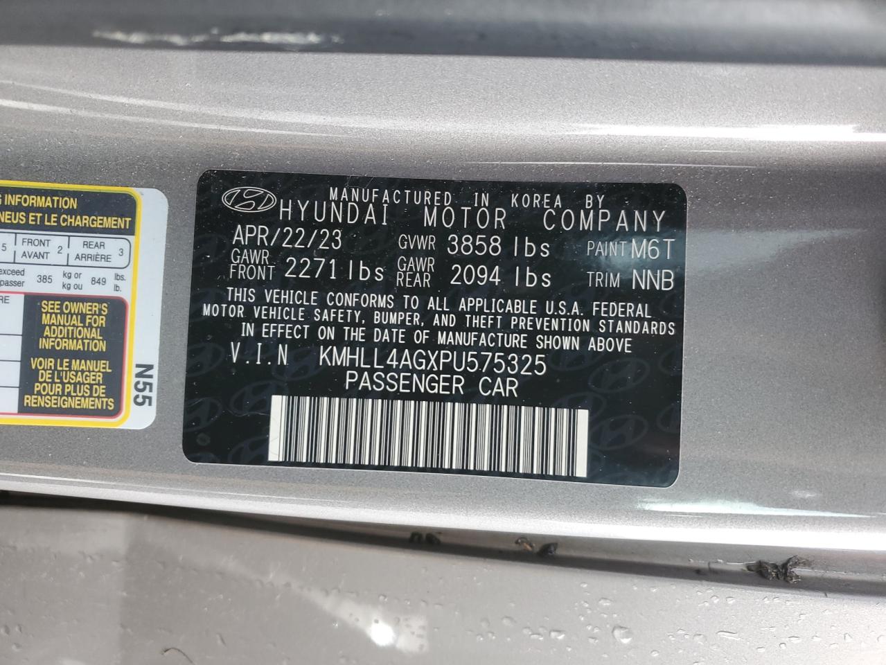 2023 HYUNDAI ELANTRA SE VIN:KMHLL4AGXPU575325