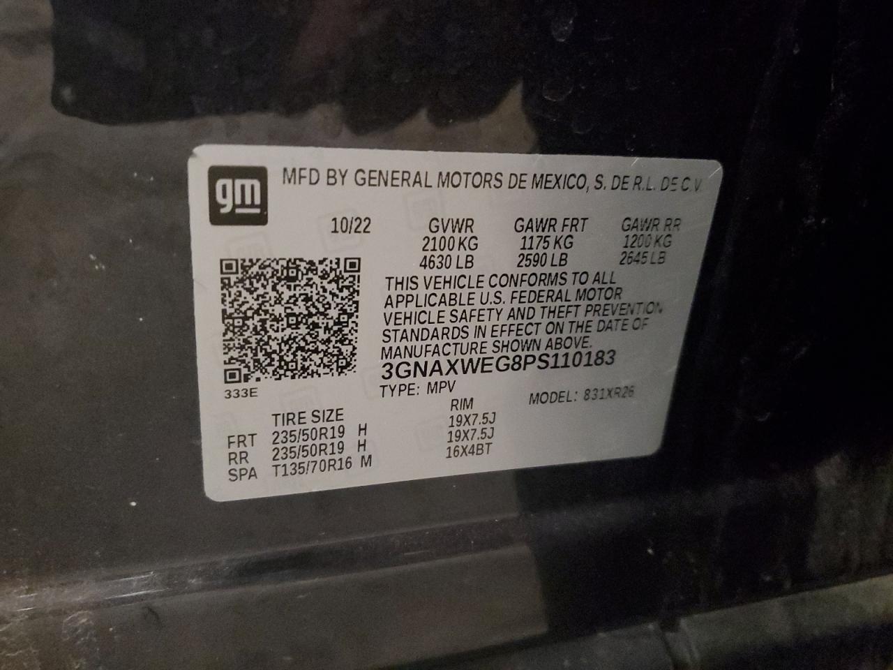 2023 CHEVROLET EQUINOX RS VIN:3GNAXWEG8PS110183