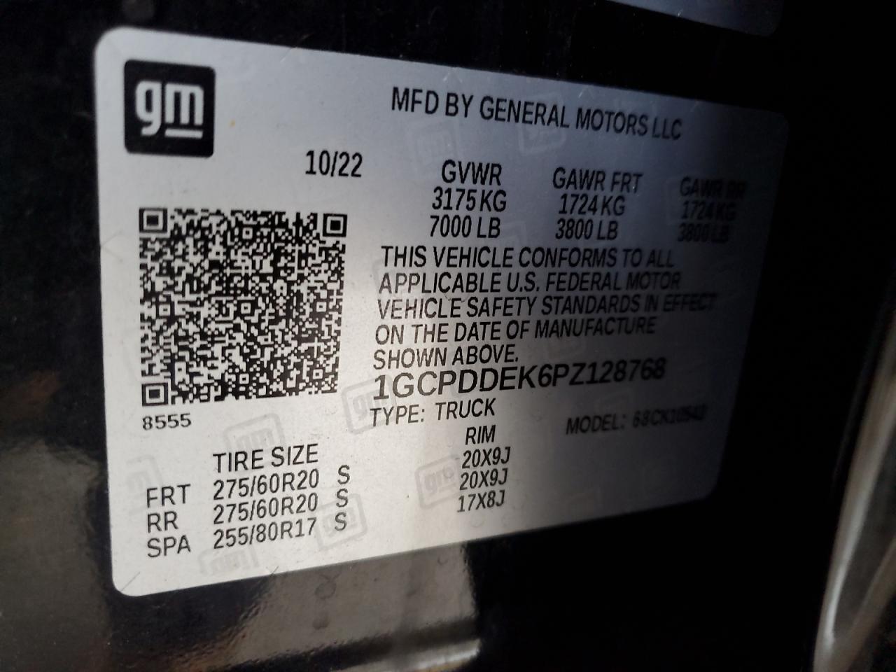 2023 CHEVROLET SILVERADO K1500 LT VIN:1GCPDDEK6PZ128768