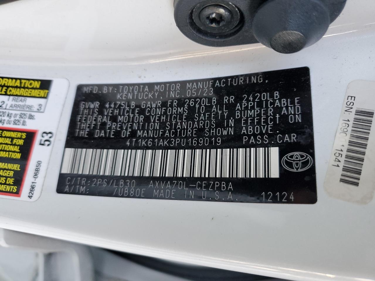 2023 TOYOTA CAMRY XSE VIN:5NTJBDDE4SH129880