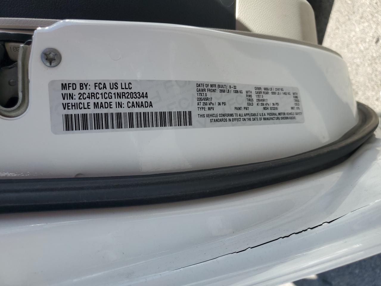 2022 CHRYSLER VOYAGER LX VIN:2C4RC1CG1NR203344