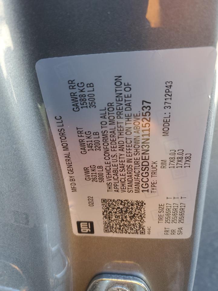 2022 CHEVROLET COLORADO Z71 VIN:1GCGSDEN3N1152537