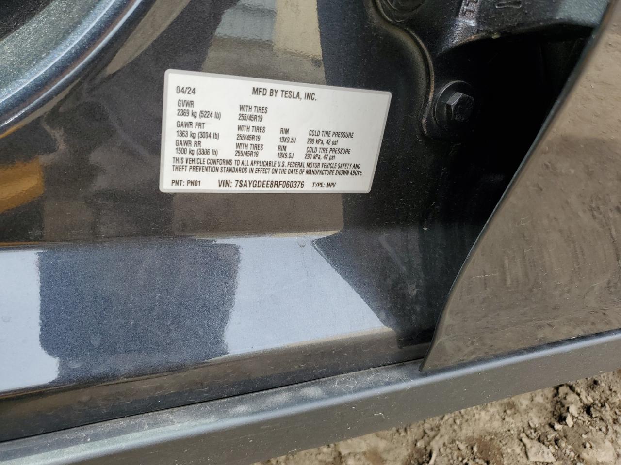 2024 TESLA MODEL Y  VIN:7SAYGDEE8RF060376