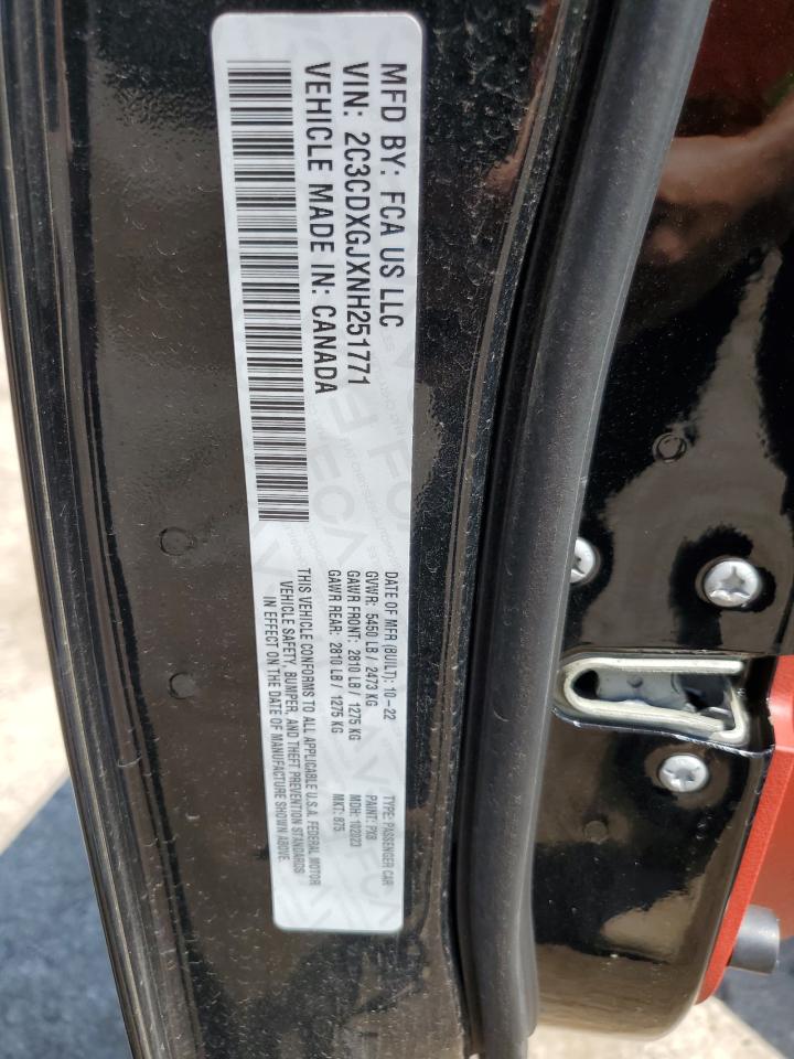 2022 DODGE CHARGER SCAT PACK VIN:2C3CDXGJXNH251771