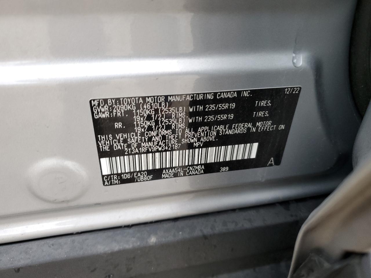 2023 TOYOTA RAV4 XLE PREMIUM VIN:2T3A1RFV9PW342187