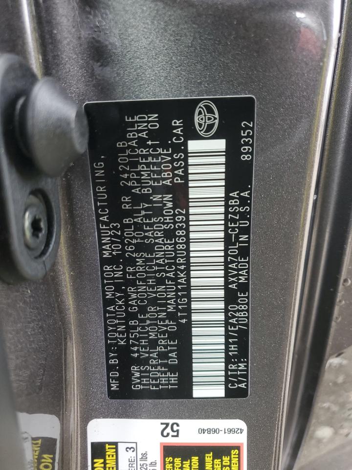 2024 TOYOTA CAMRY SE NIGHT SHADE VIN:4T1G11AK4RU868392