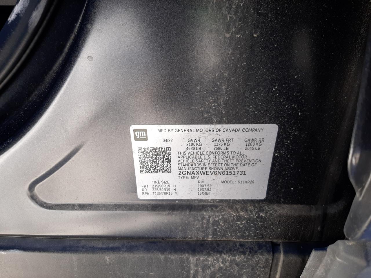 2022 CHEVROLET EQUINOX RS VIN:2GNAXWEV6N6151731