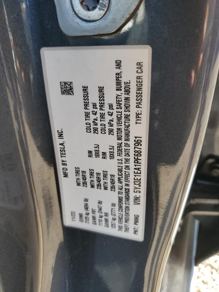 2023 TESLA MODEL 3  VIN:5YJ3E1EA1PF687961