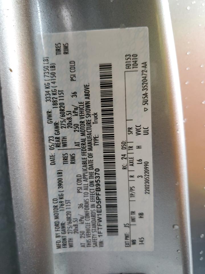2023 FORD F150 SUPERCREW VIN:1FTFW1ED5PFB95370