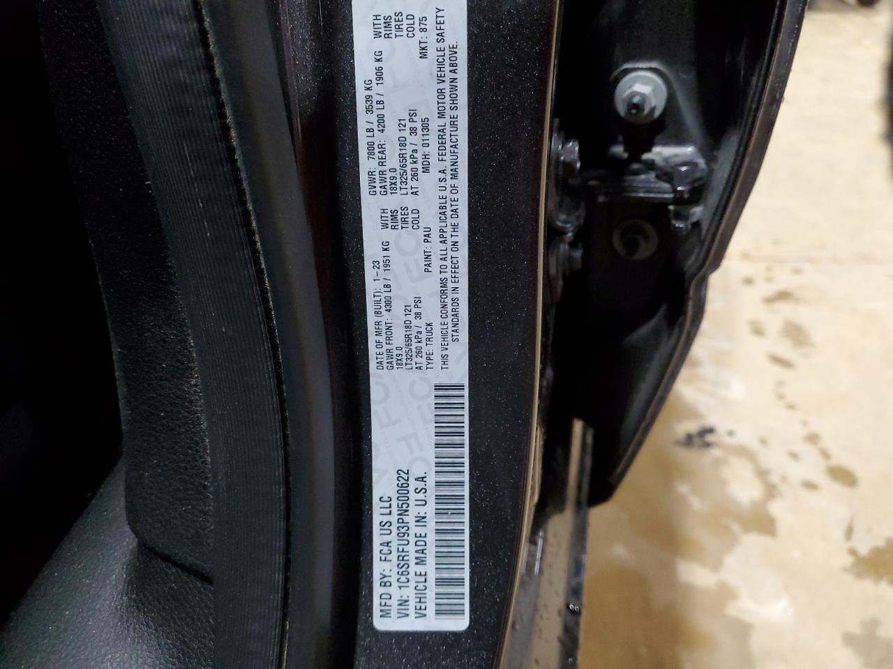 2023 RAM 1500 TRX VIN:1C6SRFU93PN500622