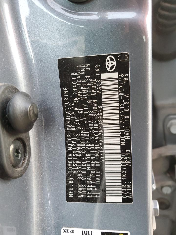 2022 TOYOTA COROLLA LE VIN:5YFEPMAE2NP382628