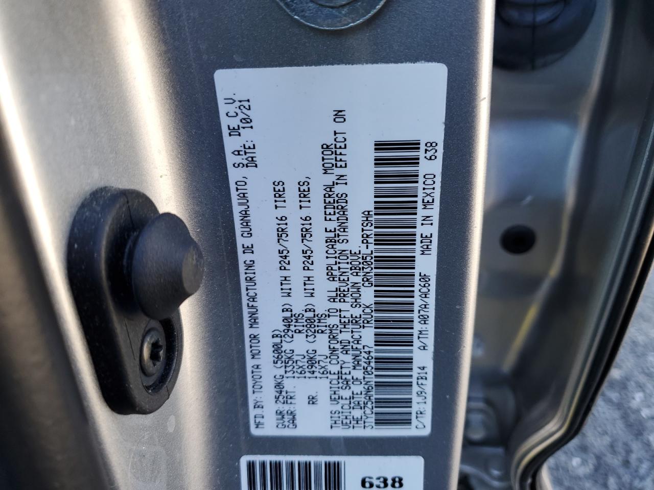 2022 TOYOTA TACOMA DOUBLE CAB VIN:3TYCZ5AN6NT054647