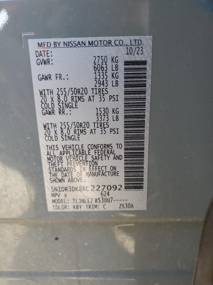 2024 NISSAN PATHFINDER PLATINUM VIN:5N1DR3DK8RC227092