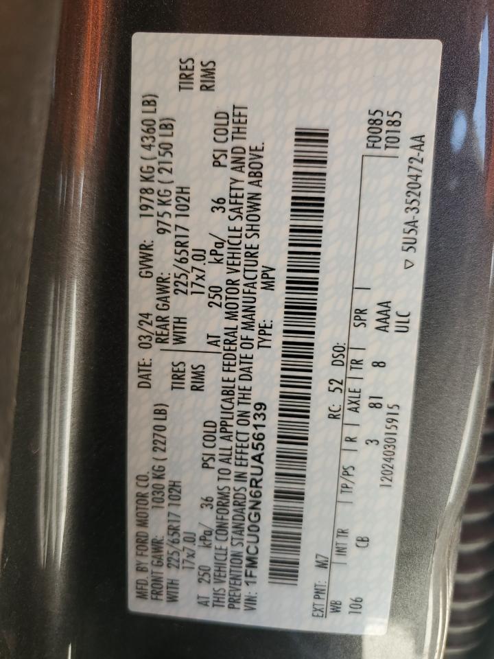 2024 FORD ESCAPE ACTIVE VIN:1FMCU0GN6RUA56139