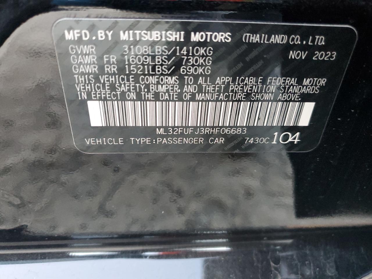 2024 MITSUBISHI MIRAGE G4 ES VIN:ML32FUFJ3RHF06683