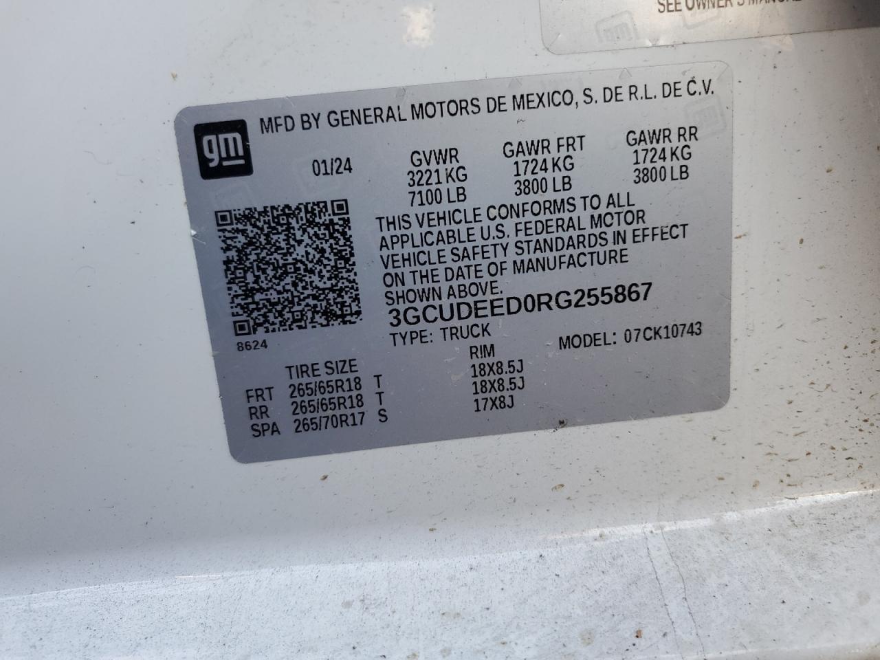 2024 CHEVROLET SILVERADO K1500 RST VIN:3GCUDEED0RG255867