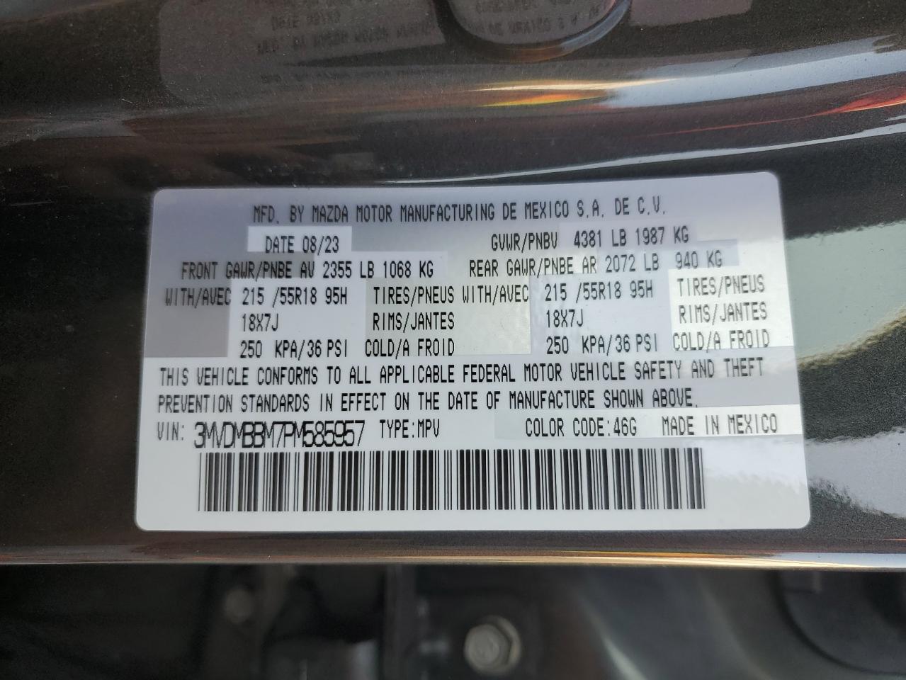 2023 MAZDA CX-30 SELECT VIN:3MVDMBBM7PM585957