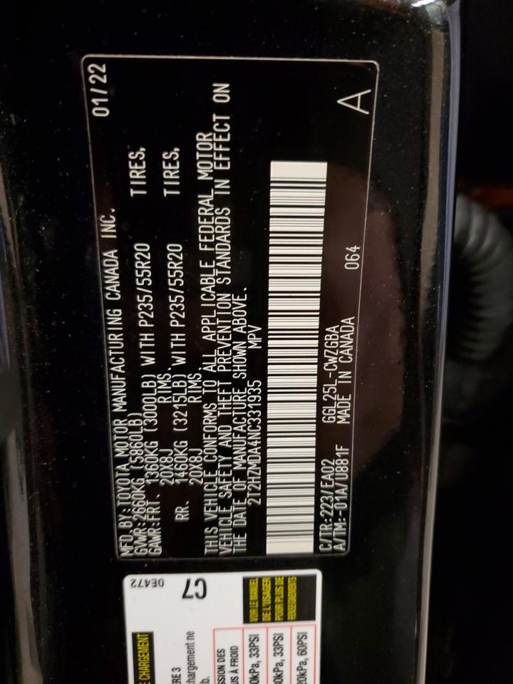2022 LEXUS RX 350 VIN:2T2HZMDA4NC331935