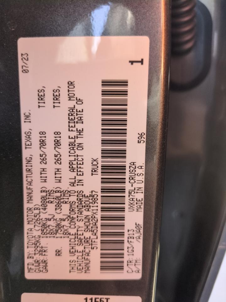 2023 TOYOTA TUNDRA DOUBLE CAB SR VIN:5TFLA5DA2PX119857