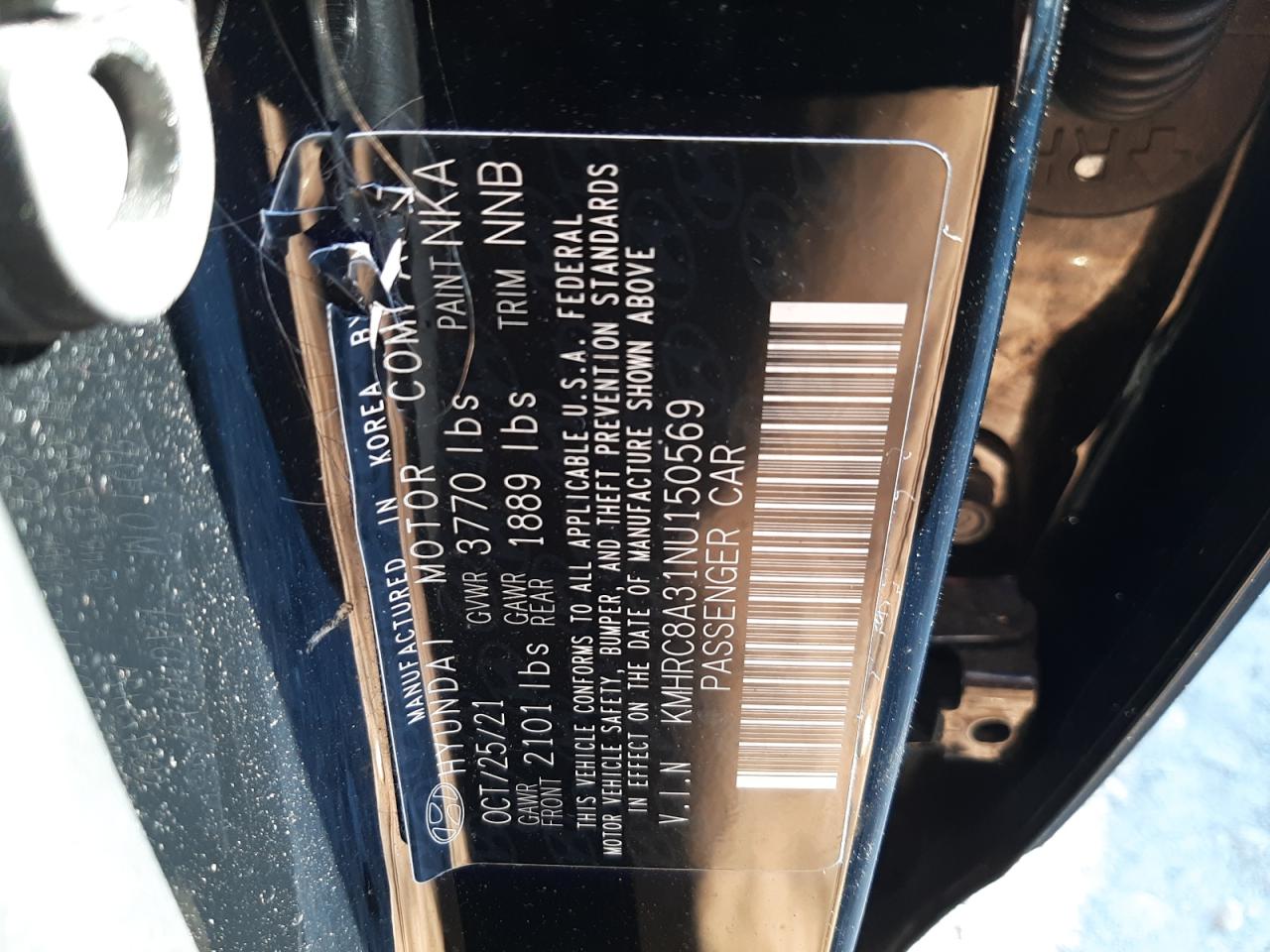 2022 HYUNDAI VENUE SEL VIN:KMHRC8A31NU150569