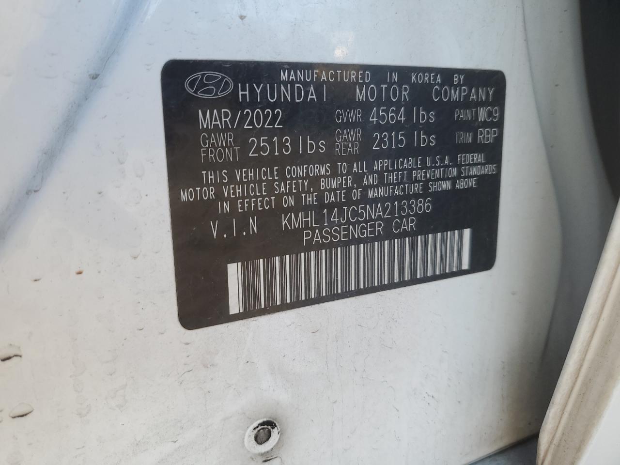 2022 HYUNDAI SONATA N LINE VIN:KMHL14JC5NA213386