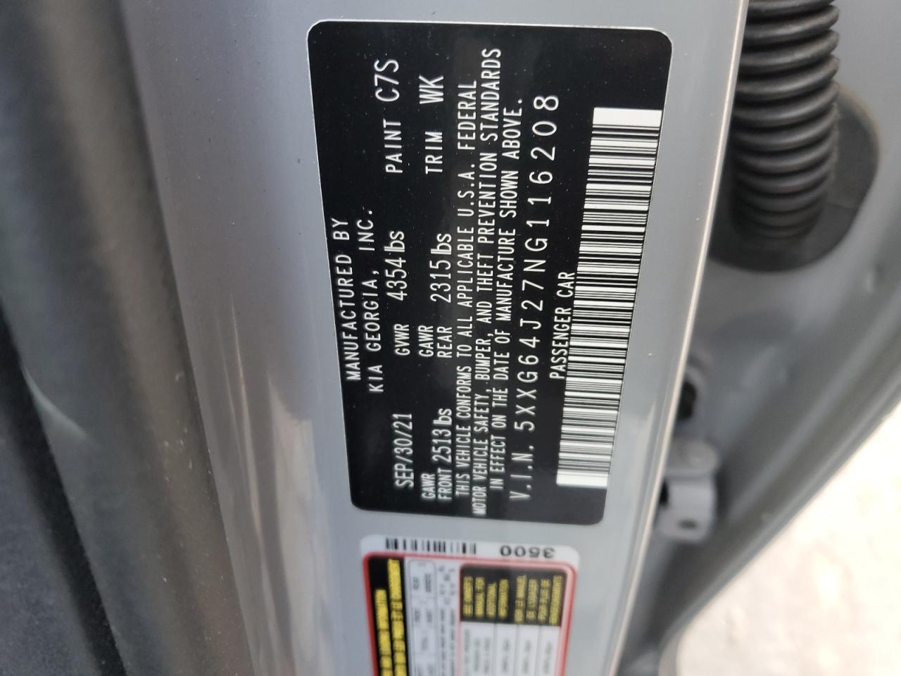 2022 KIA K5 GT LINE VIN:5XXG64J27NG116208