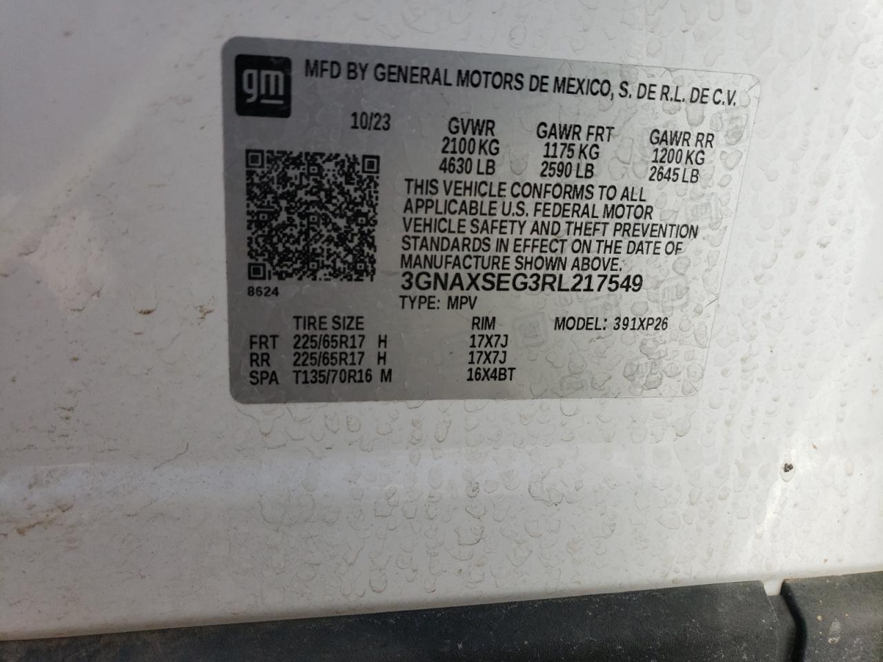 2024 CHEVROLET EQUINOX LS VIN:3GNAXSEG3RL217549