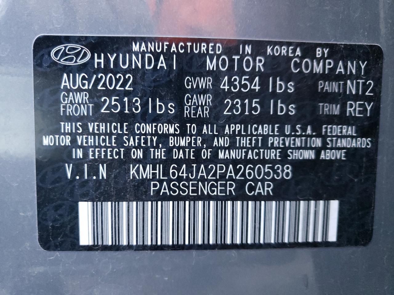 2023 HYUNDAI SONATA SEL VIN:KMHL64JA2PA260538