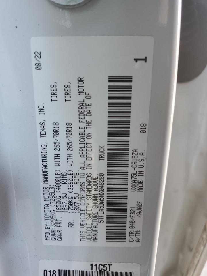 2022 TOYOTA TUNDRA DOUBLE CAB SR VIN:5TFLA5DA5NX048280