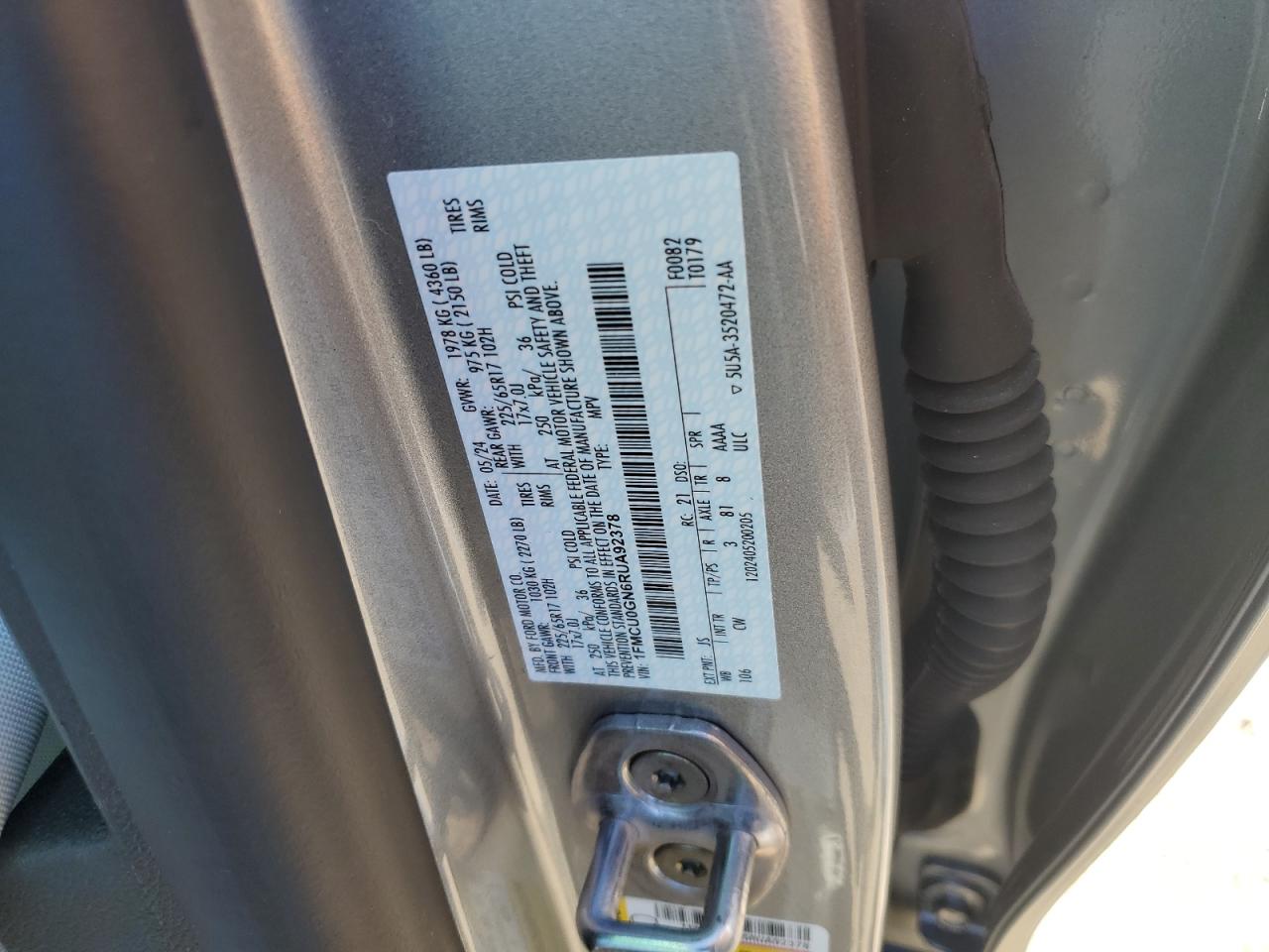 2024 FORD ESCAPE ACTIVE VIN:1FMCU0GN6RUA92378