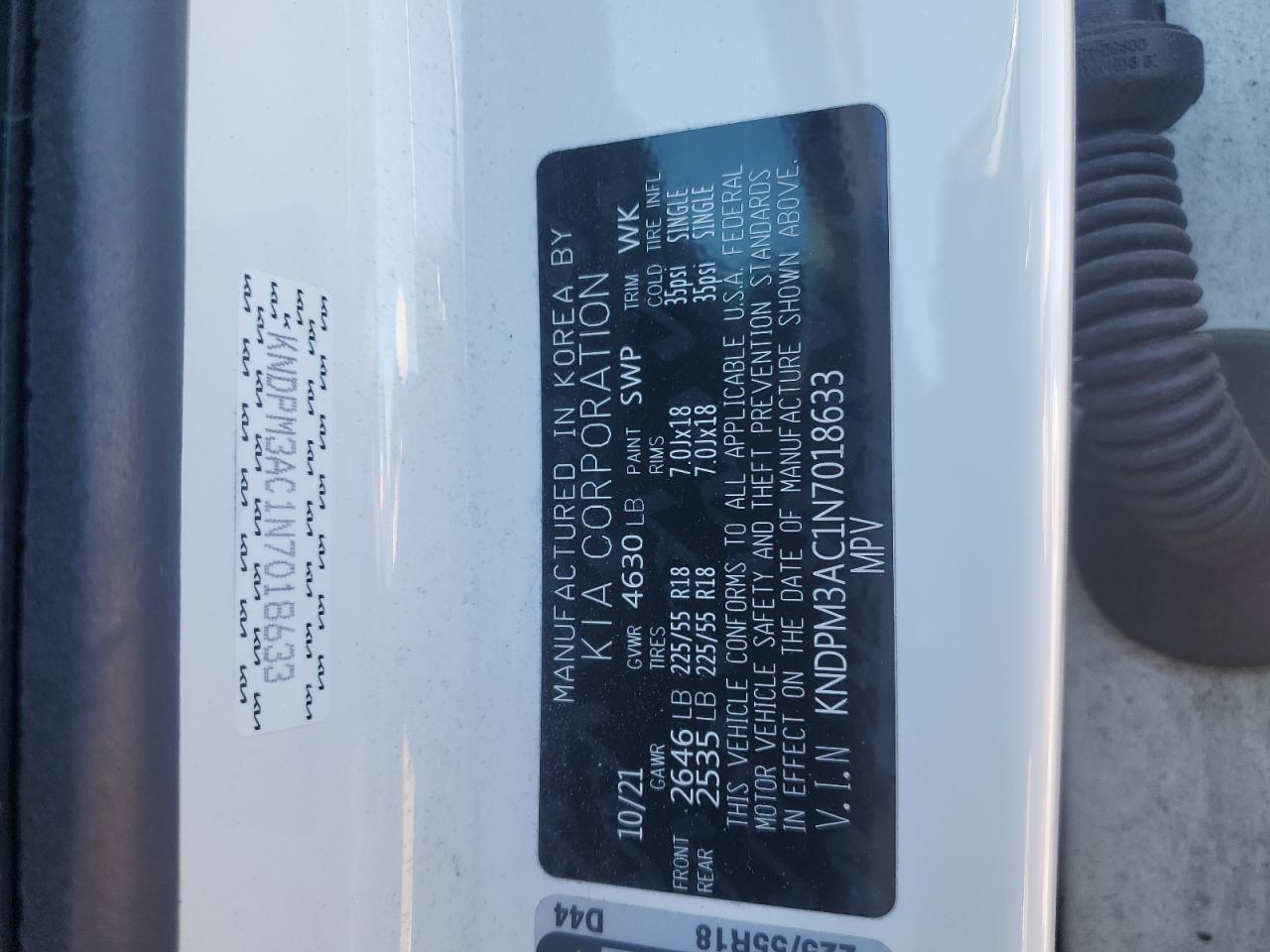 2022 KIA SPORTAGE LX VIN:KNDPM3AC1N7018633