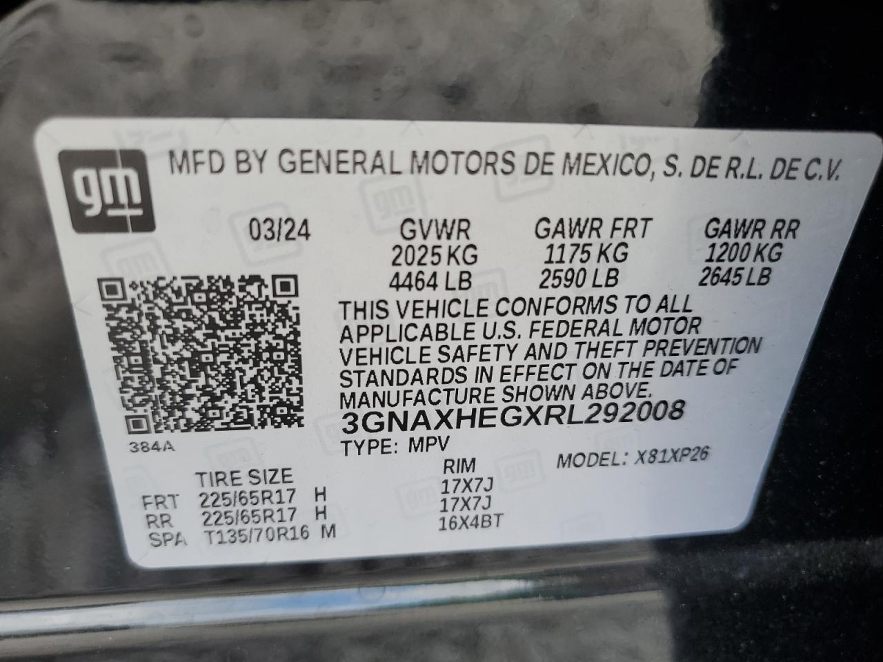 2024 CHEVROLET EQUINOX LS VIN:3GNAXHEGXRL292008