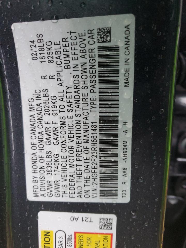 2024 HONDA CIVIC LX VIN:2HGFE2F23RH561481