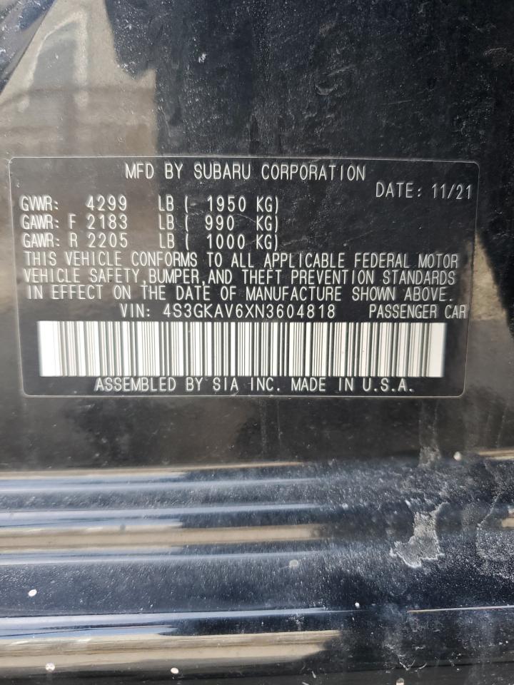 2022 SUBARU IMPREZA PREMIUM VIN:4S3GKAV6XN3604818