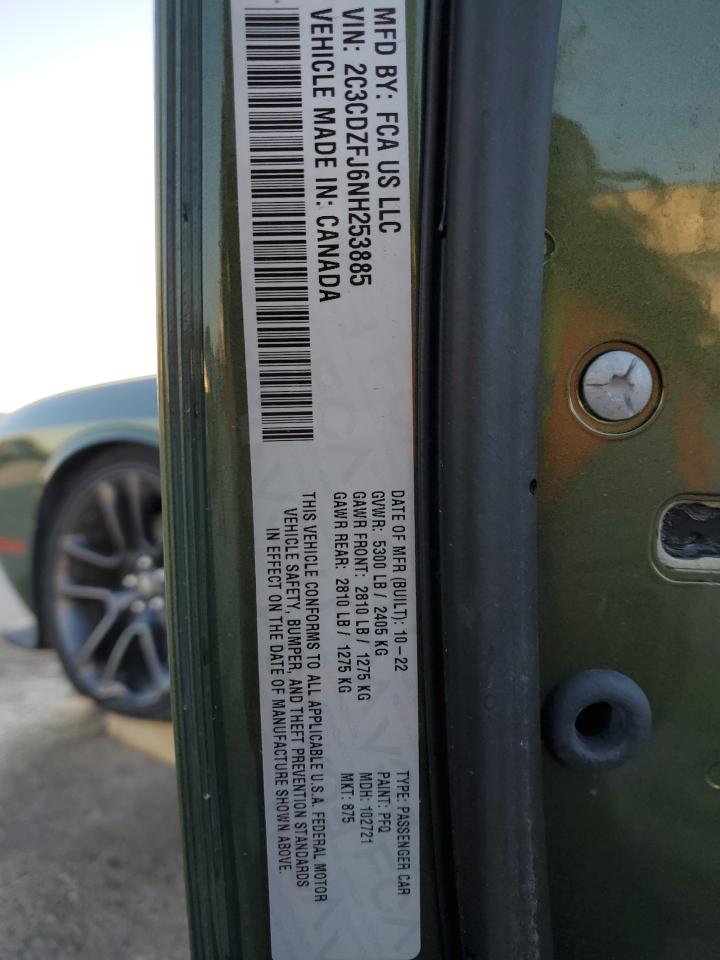 2022 DODGE CHALLENGER R/T SCAT PACK VIN:2C3CDZFJ6NH253885