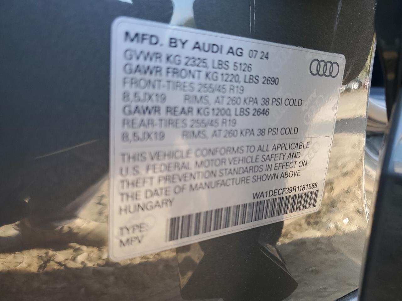 2024 AUDI Q3 PREMIUM S LINE 45 VIN:WA1DECF39R1181588