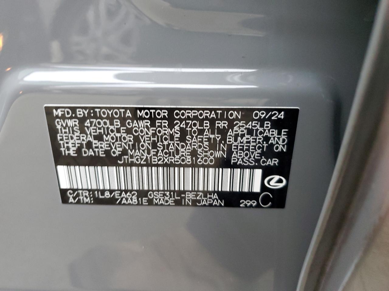 2024 LEXUS IS 350 F SPORT DESIGN VIN:JTHGZ1B2XR5081600