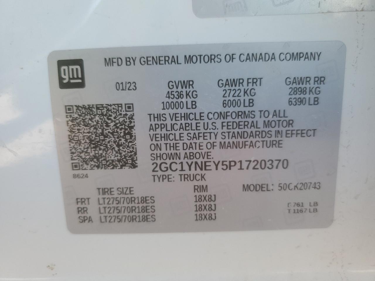 2023 CHEVROLET SILVERADO K2500 HEAVY DUTY LT VIN:2GC1YNEY5P1720370