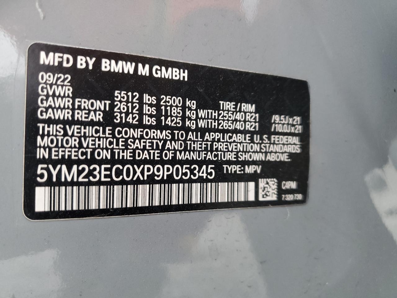 2023 BMW X4 M VIN:5YM23EC0XP9P05345