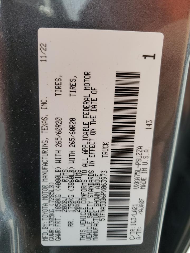 2023 TOYOTA TUNDRA CREWMAX PLATINUM VIN:5TFNA5DB6PX063973