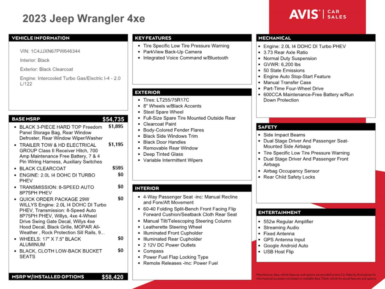 2023 JEEP WRANGLER 4XE VIN:1C4JJXN67PW646344
