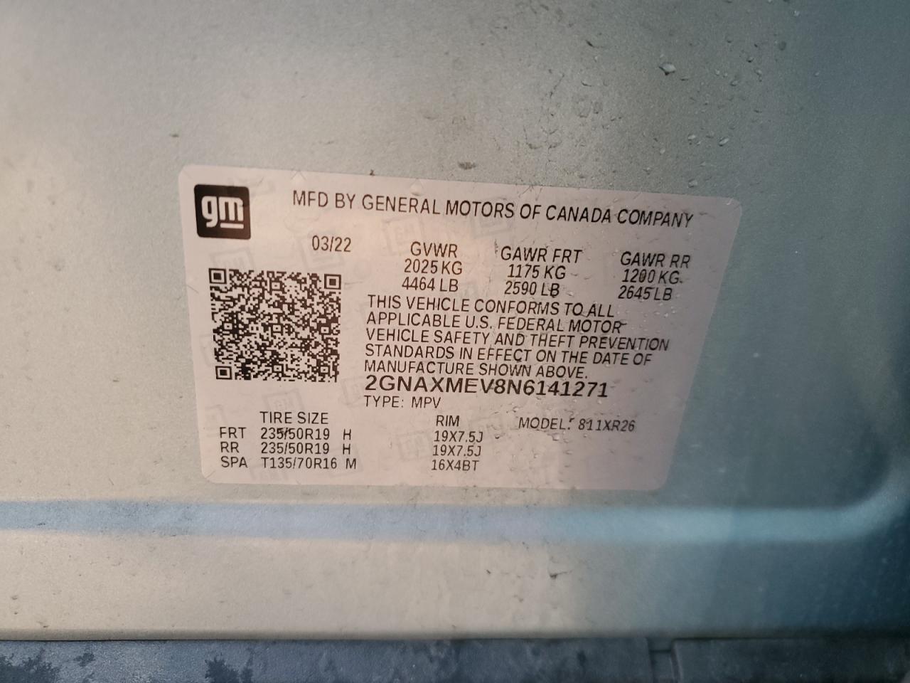 2022 CHEVROLET EQUINOX RS VIN:2GNAXMEV8N6141271