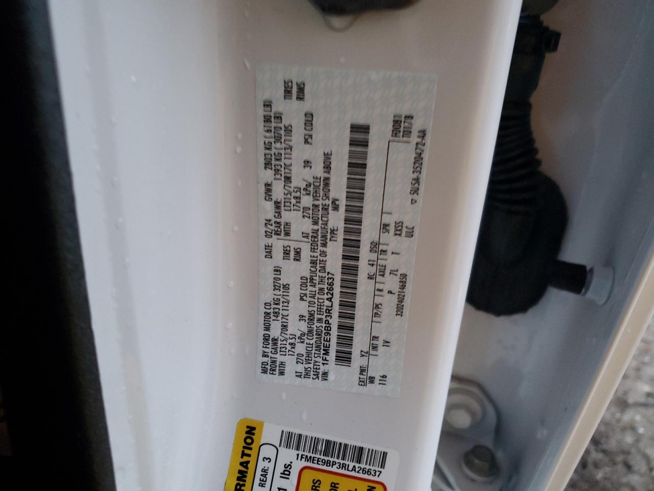 2024 FORD BRONCO BADLANDS VIN:1FMEE9BP3RLA26637