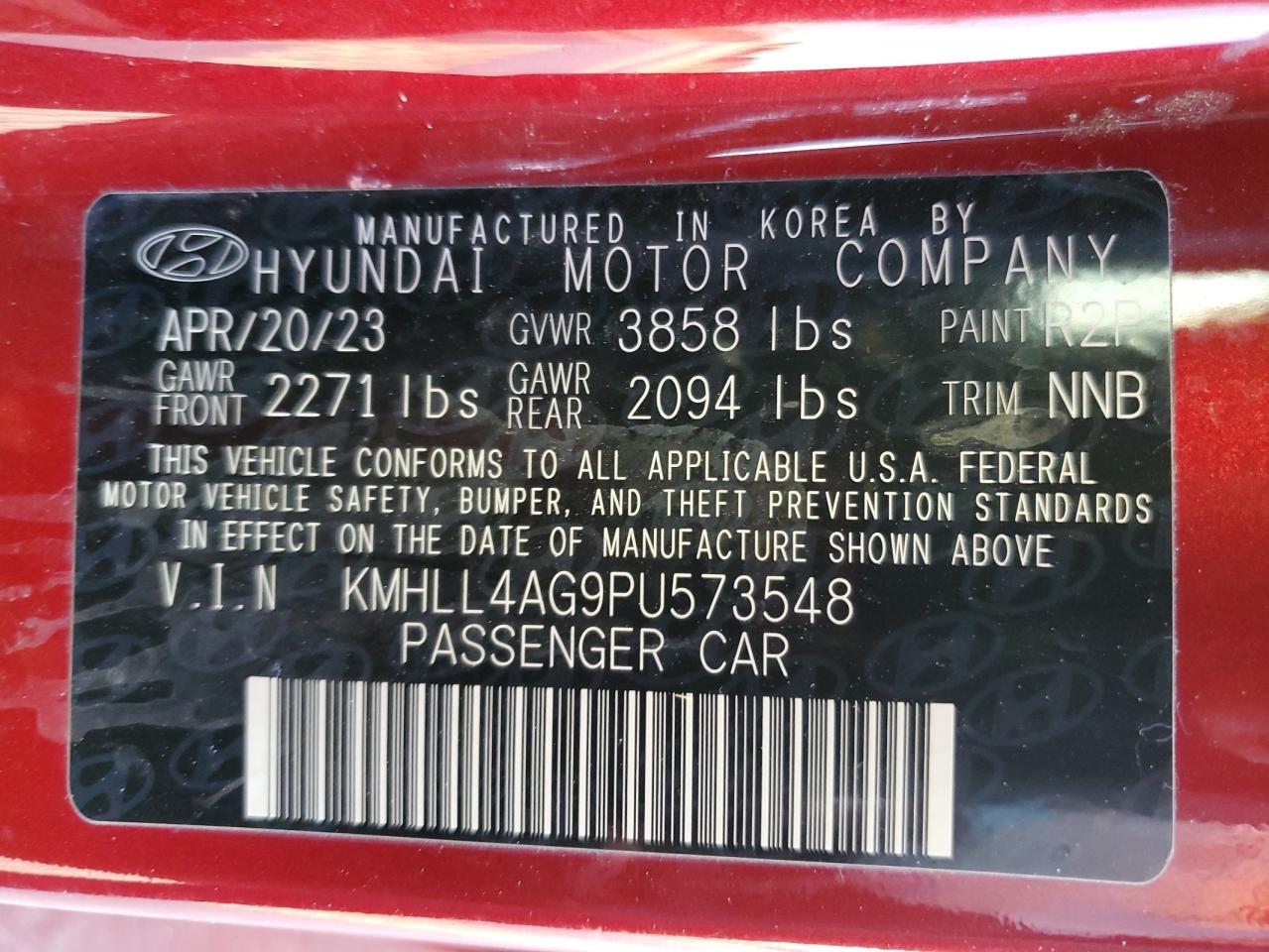 2023 HYUNDAI ELANTRA SE VIN:KMHLL4AG9PU573548