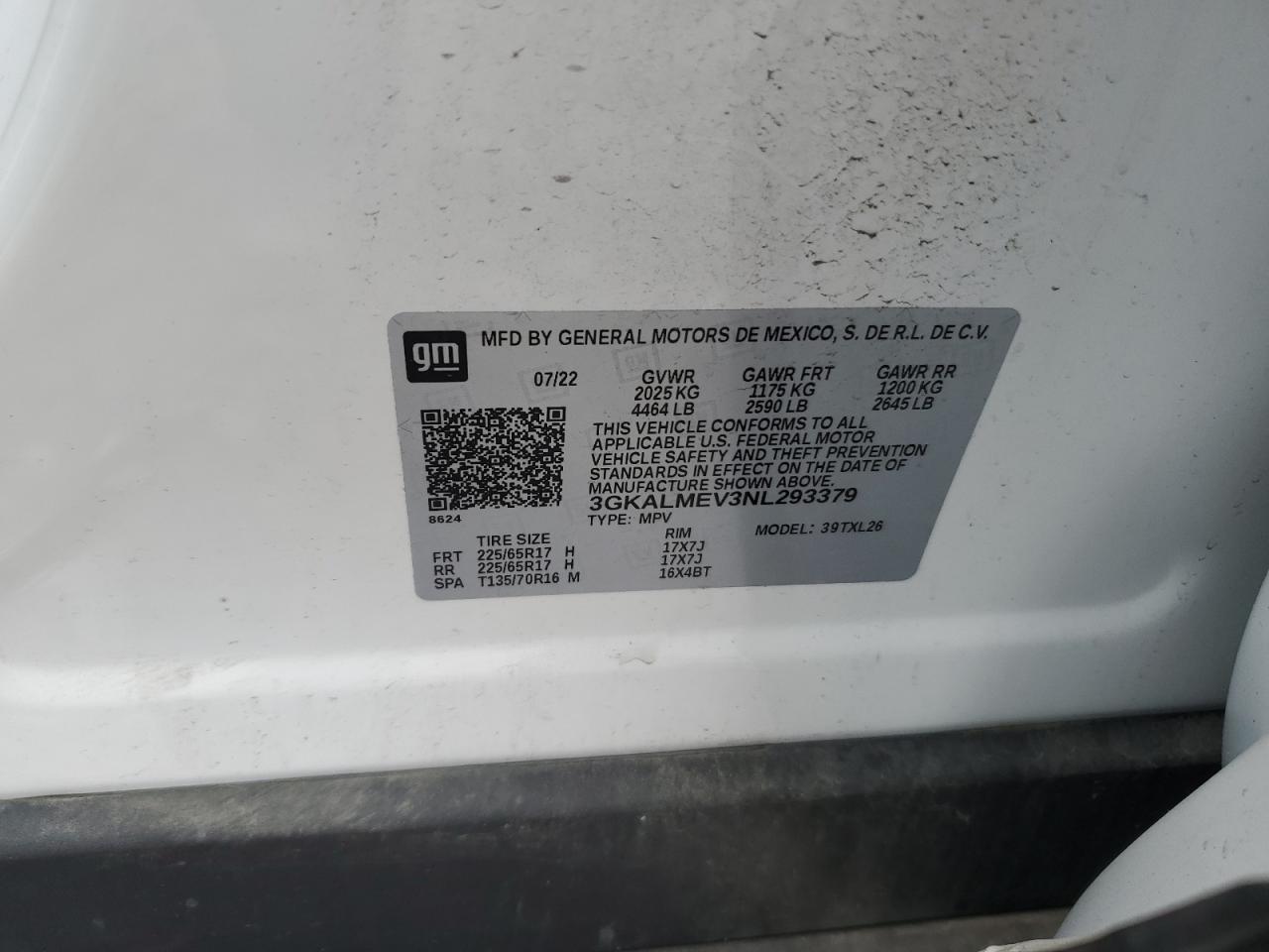 2022 GMC TERRAIN SLE VIN:3GKALMEV3NL293379