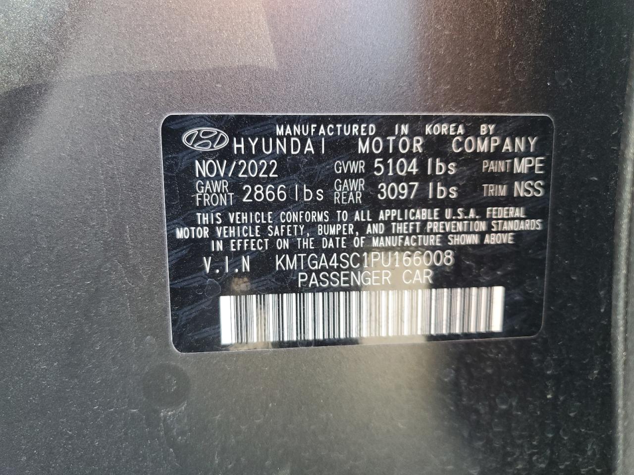 2023 GENESIS G80 SPORT PRESTIGE VIN:KMTGA4SC1PU166008