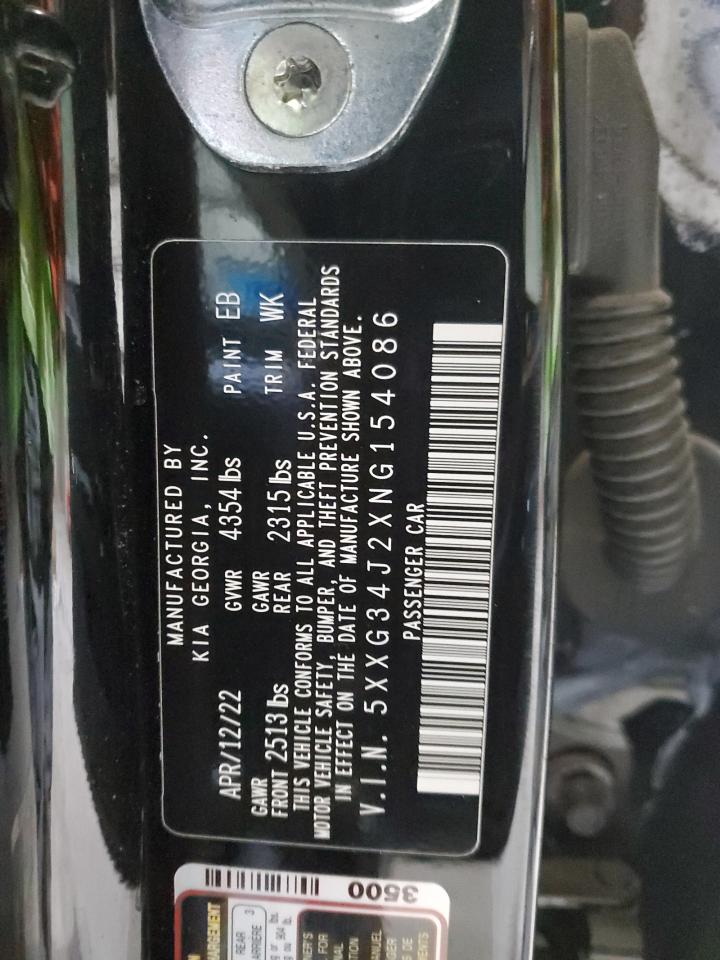 2022 KIA K5 EX VIN:5XXG34J2XNG154086