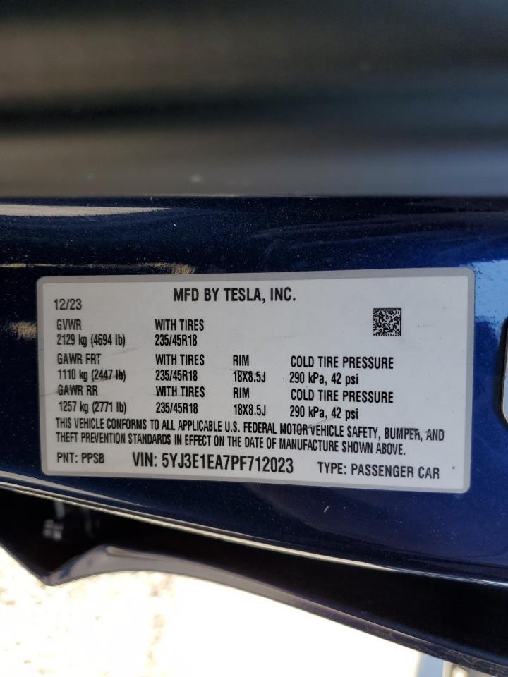 2023 TESLA MODEL 3 VIN:5YJ3E1EA7PF712023