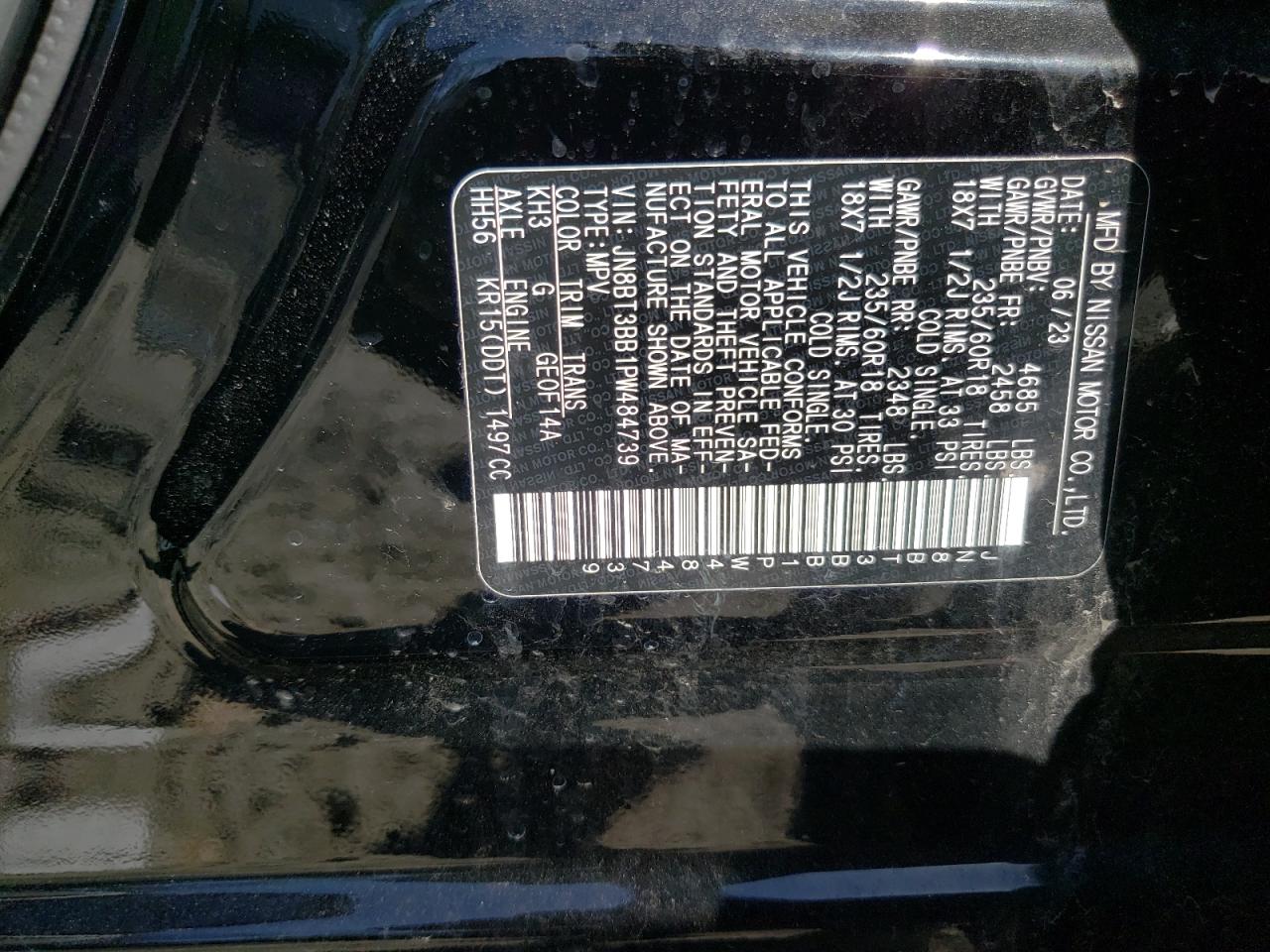 2023 NISSAN ROGUE SV VIN:JN8BT3BB1PW484739