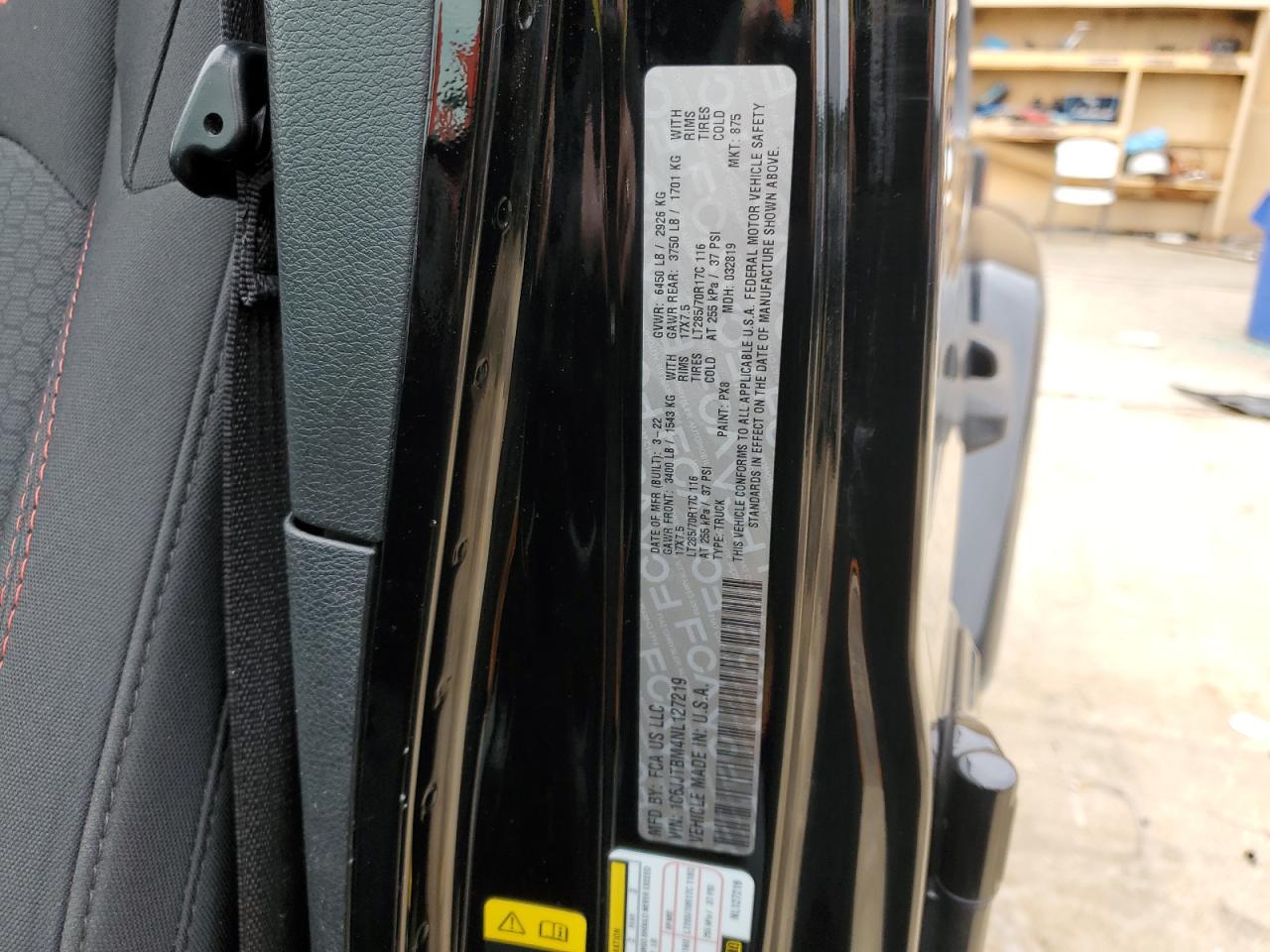 2022 JEEP GLADIATOR RUBICON VIN:1C6JJTBM4NL127219